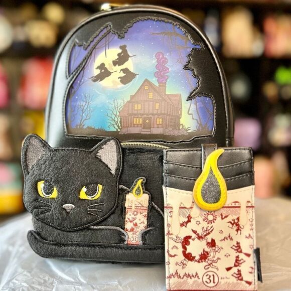Hocus Pocus Binx Pocket Backpack & Glow Candle Cardholder Loungefly NWT - Picture 1 of 11